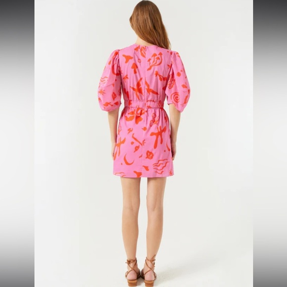 NWT RHODE Pia Pink Botanical Floral Abstract Mini Dress Ruffles Puff Sleeve 12 - Picture 14 of 15